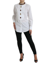 Load image into Gallery viewer, Dolce &amp; Gabbana White Cotton Crystals Embellished Shirt Top
