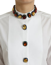 Load image into Gallery viewer, Dolce &amp; Gabbana White Cotton Crystals Embellished Shirt Top
