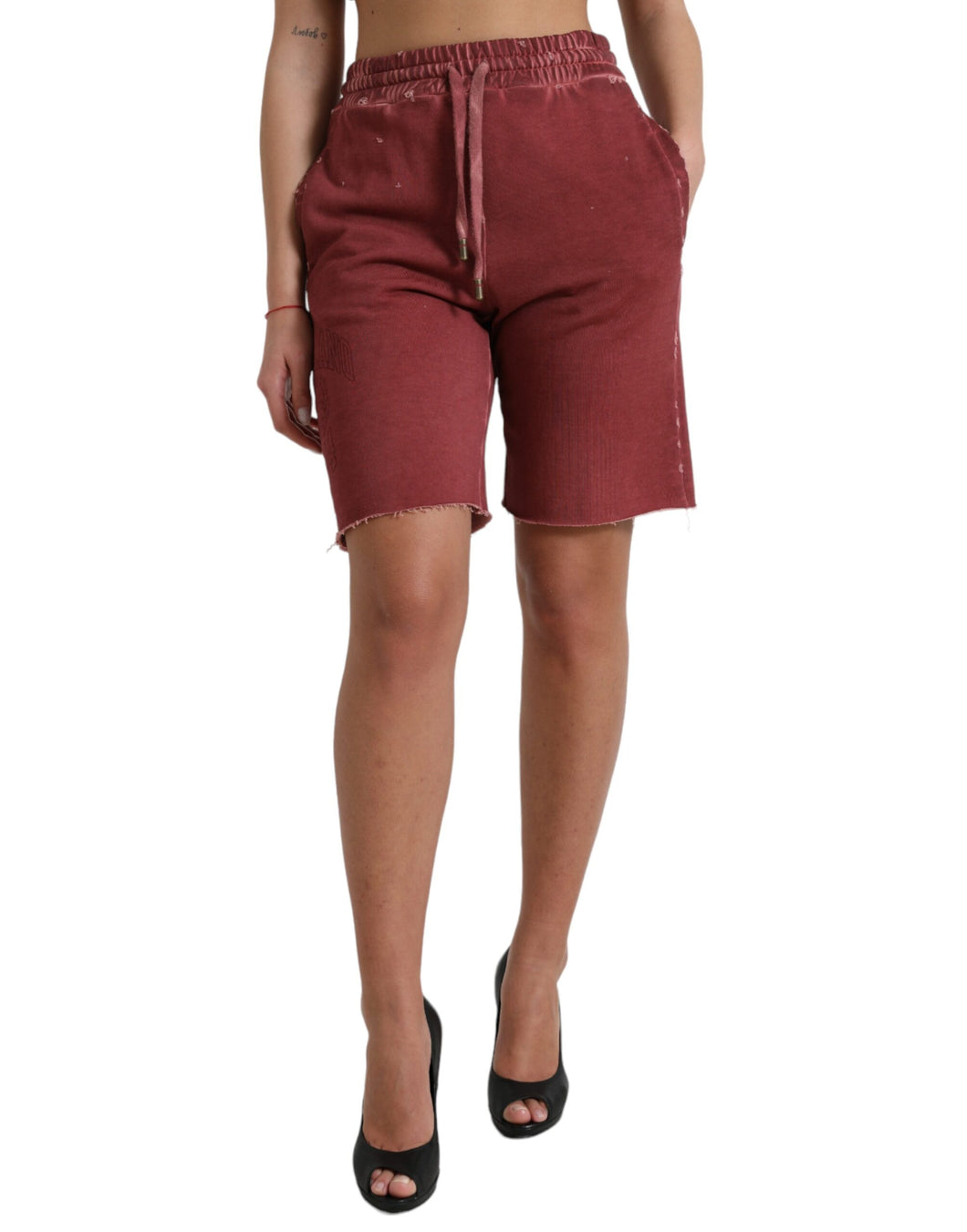 Dolce & Gabbana Maroon Cotton High Waist Sweatshorts Shorts