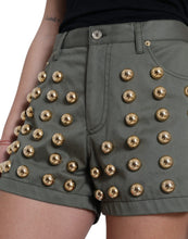 Load image into Gallery viewer, Dolce &amp; Gabbana Green Embellished Cotton High Waist Hot Pants Shorts
