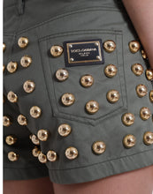 Load image into Gallery viewer, Dolce &amp; Gabbana Green Embellished Cotton High Waist Hot Pants Shorts
