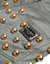 Load image into Gallery viewer, Dolce &amp; Gabbana Green Embellished Cotton High Waist Hot Pants Shorts
