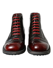 Load image into Gallery viewer, Dolce &amp; Gabbana Black Red Leather Lace Up Ankle Boots Shoes
