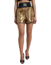 Load image into Gallery viewer, Dolce &amp; Gabbana Metallic Gold Shirred High Waist Hot Pants Shorts
