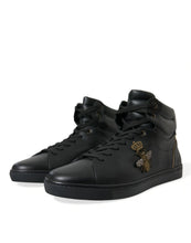 Load image into Gallery viewer, Dolce &amp; Gabbana Black Crown Bee logo Mid Top Portofino Sneakers Shoes
