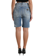 Load image into Gallery viewer, Dolce &amp; Gabbana Blue Tattered Embellished Bermuda Shorts

