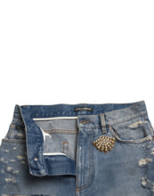 Load image into Gallery viewer, Dolce &amp; Gabbana Blue Tattered Embellished Bermuda Shorts
