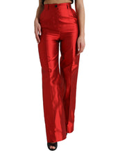 Load image into Gallery viewer, Dolce &amp; Gabbana Red Satin Silk High Waist Wide Leg Pants
