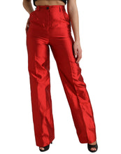 Load image into Gallery viewer, Dolce &amp; Gabbana Red Satin Silk High Waist Wide Leg Pants
