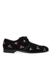 Load image into Gallery viewer, Dolce &amp; Gabbana Black Floral Velvet Formal Dress Shoes
