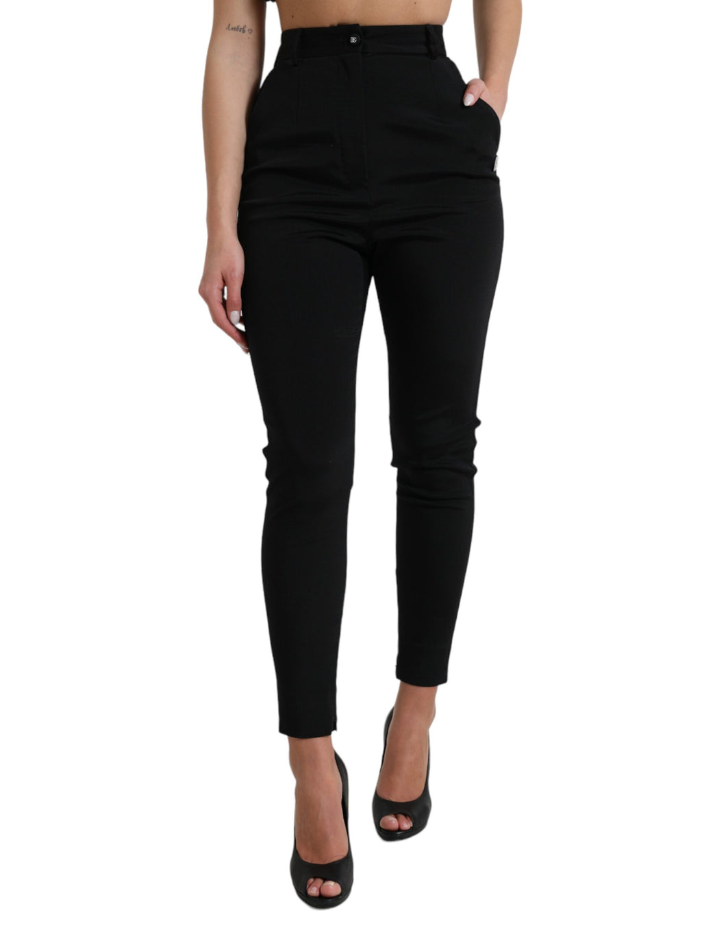 Dolce & Gabbana Black Wool Stretch High Waist Skinny Pants