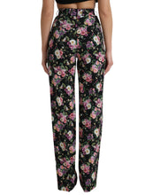 Load image into Gallery viewer, Dolce &amp; Gabbana Black Floral Wool High Waist Wide Leg Pants
