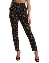 Load image into Gallery viewer, Dolce &amp; Gabbana Black Floral Wool High Waist Tapered Pants
