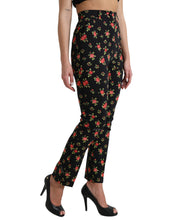 Load image into Gallery viewer, Dolce &amp; Gabbana Black Floral Wool High Waist Tapered Pants
