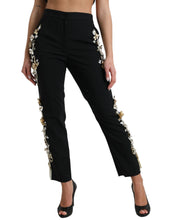 Load image into Gallery viewer, Dolce &amp; Gabbana Black Floral Applique High Waist Tapered Pants
