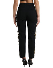 Load image into Gallery viewer, Dolce &amp; Gabbana Black Floral Applique High Waist Tapered Pants
