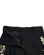 Load image into Gallery viewer, Dolce &amp; Gabbana Black Floral Applique High Waist Tapered Pants
