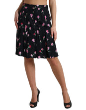 Load image into Gallery viewer, Dolce &amp; Gabbana Black Rose High Waist A-line Knee Length Skirt
