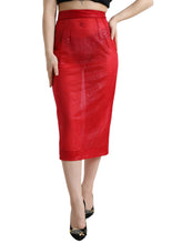 Load image into Gallery viewer, Dolce &amp; Gabbana Chic Red High Waist Sheer Midi Skirt
