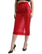 Load image into Gallery viewer, Dolce &amp; Gabbana Chic Red High Waist Sheer Midi Skirt
