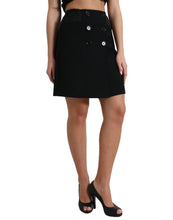 Load image into Gallery viewer, Dolce &amp; Gabbana Black Wool Button High Waist Aline Mini Skirt
