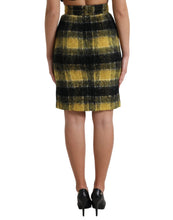 Load image into Gallery viewer, Dolce &amp; Gabbana Yellow Black Brushed Checked Wool Pencil Cut Skirt
