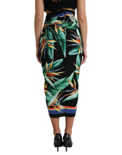 Load image into Gallery viewer, Dolce &amp; Gabbana Black Strelitzia High Waist Wrap Midi Skirt
