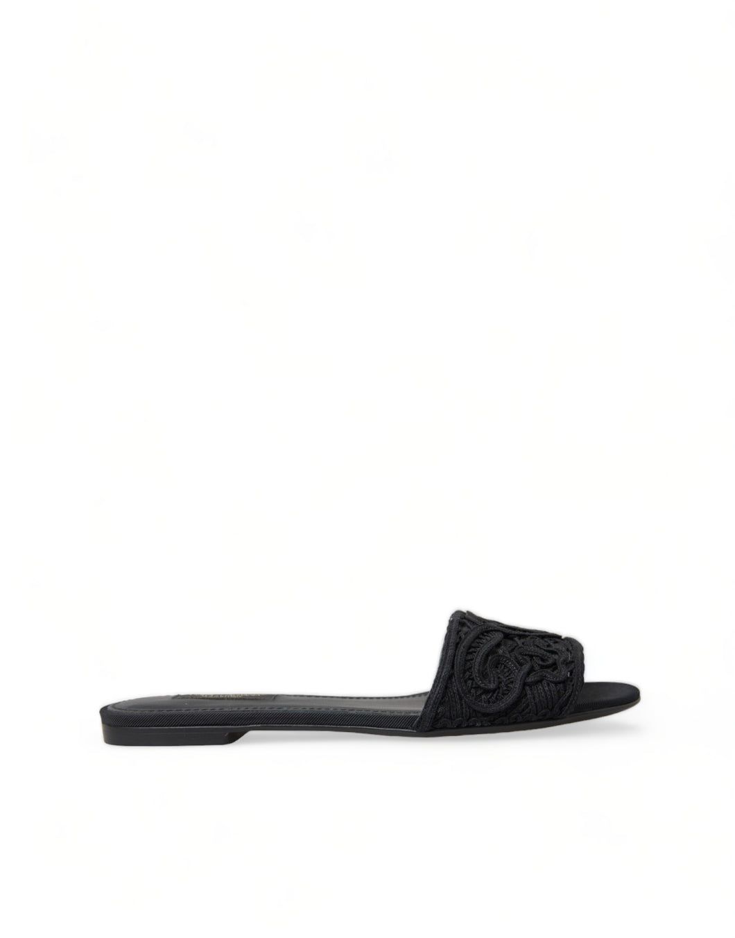 Dolce & Gabbana Elegant Black Heart Embroidery Slide Sandals