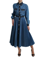 Load image into Gallery viewer, Dolce &amp; Gabbana Blue Collared Denim Pleated A-line Midi Dress
