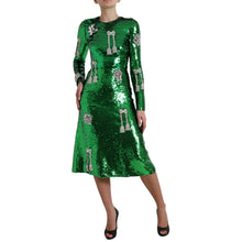Load image into Gallery viewer, Dolce &amp; Gabbana Green Sequin Swarovski Crystal Dress
