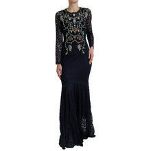 Load image into Gallery viewer, Dolce &amp; Gabbana Blue Crystal Floral Lace Long Gown Dress
