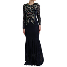 Load image into Gallery viewer, Dolce &amp; Gabbana Blue Crystal Floral Lace Long Gown Dress
