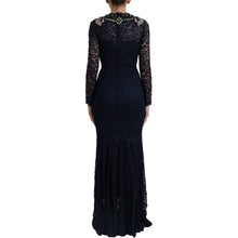Load image into Gallery viewer, Dolce &amp; Gabbana Blue Crystal Floral Lace Long Gown Dress

