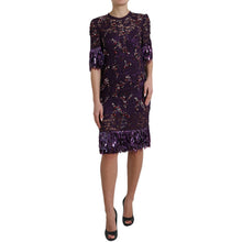 Load image into Gallery viewer, Dolce &amp; Gabbana Purple floral lace crystal embedded dress
