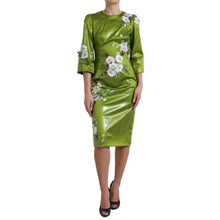 Load image into Gallery viewer, Dolce &amp; Gabbana Green Floral Embellished Sheath Midi Dress
