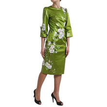 Load image into Gallery viewer, Dolce &amp; Gabbana Green Floral Embellished Sheath Midi Dress
