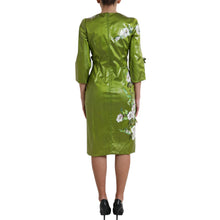 Load image into Gallery viewer, Dolce &amp; Gabbana Green Floral Embellished Sheath Midi Dress
