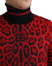 Load image into Gallery viewer, Dolce &amp; Gabbana Red Leopard Print Turtleneck Pullover Sweater
