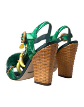 Load image into Gallery viewer, Dolce &amp; Gabbana Green Crystal Mink Fur T-Strap Sandals
