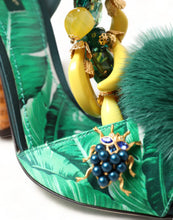 Load image into Gallery viewer, Dolce &amp; Gabbana Green Crystal Mink Fur T-Strap Sandals
