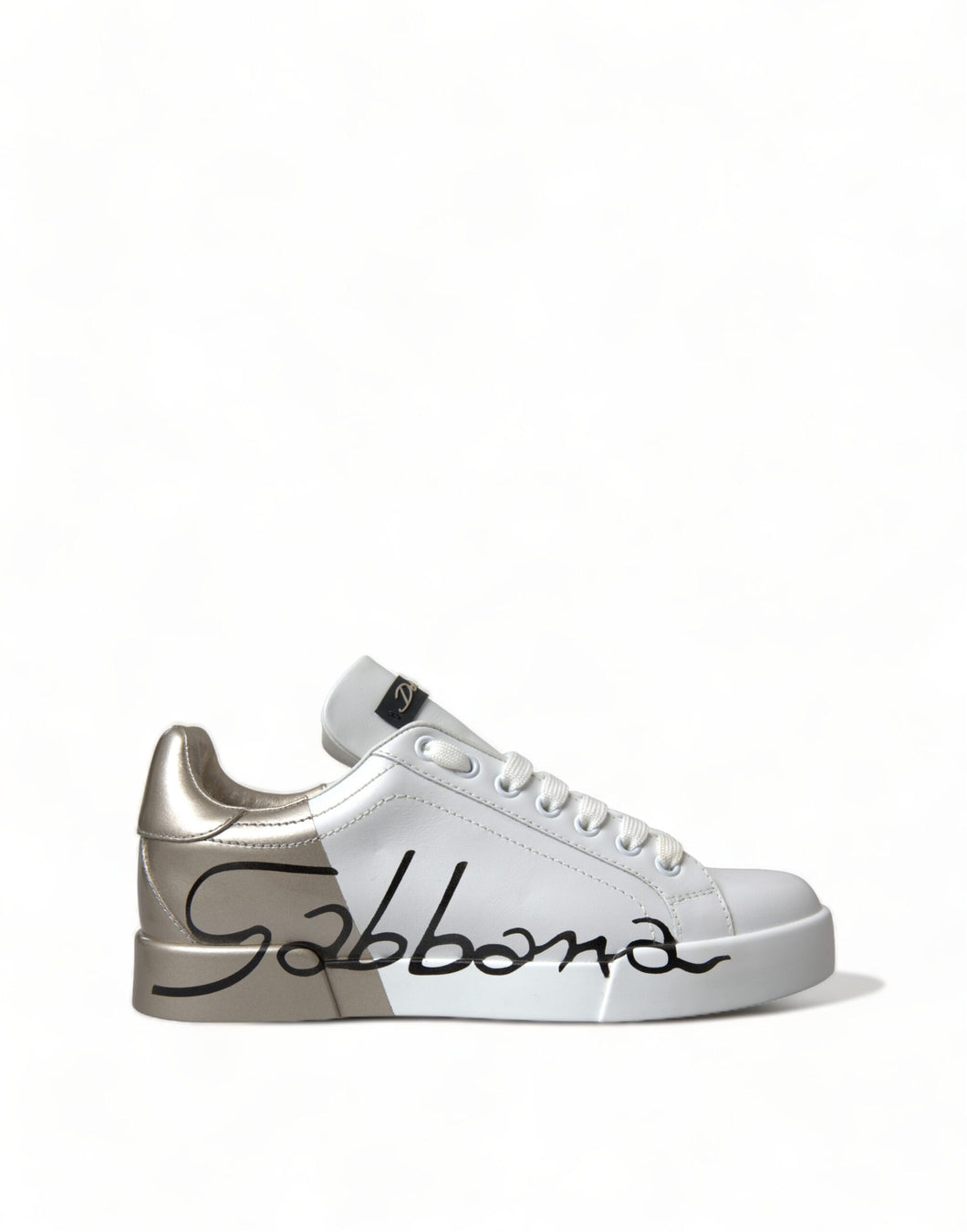 Dolce & Gabbana Elegant White & Gold Leather Sneakers