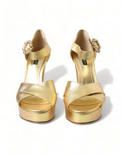 Load image into Gallery viewer, Dolce &amp; Gabbana Gold Crystal-Embellished Leather Sandals
