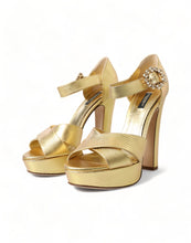 Load image into Gallery viewer, Dolce &amp; Gabbana Gold Crystal-Embellished Leather Sandals
