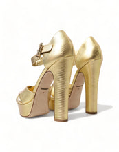 Load image into Gallery viewer, Dolce &amp; Gabbana Gold Crystal-Embellished Leather Sandals
