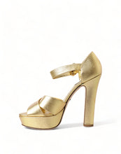 Load image into Gallery viewer, Dolce &amp; Gabbana Gold Crystal-Embellished Leather Sandals
