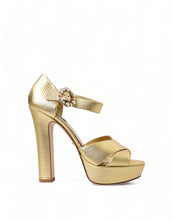 Load image into Gallery viewer, Dolce &amp; Gabbana Gold Crystal-Embellished Leather Sandals
