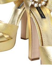 Load image into Gallery viewer, Dolce &amp; Gabbana Gold Crystal-Embellished Leather Sandals
