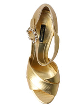 Load image into Gallery viewer, Dolce &amp; Gabbana Gold Crystal-Embellished Leather Sandals
