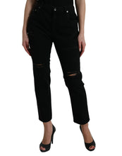 Load image into Gallery viewer, Dolce &amp; Gabbana Black Cotton High Waist Tattered Denim Jeans
