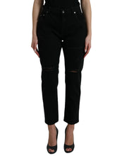 Load image into Gallery viewer, Dolce &amp; Gabbana Black Cotton High Waist Tattered Denim Jeans
